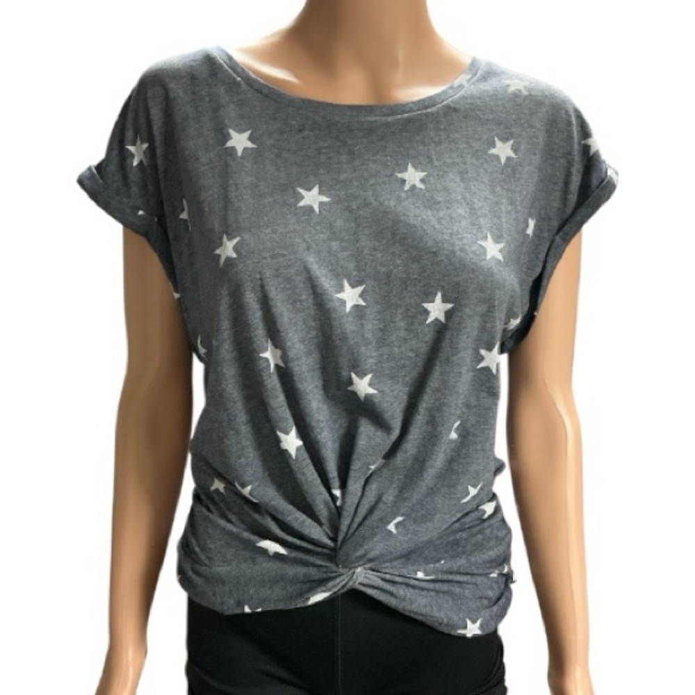 Lucky Brand - NWT - Blue Gray Star Print Short Sleeve Top - Picture 1 of 3